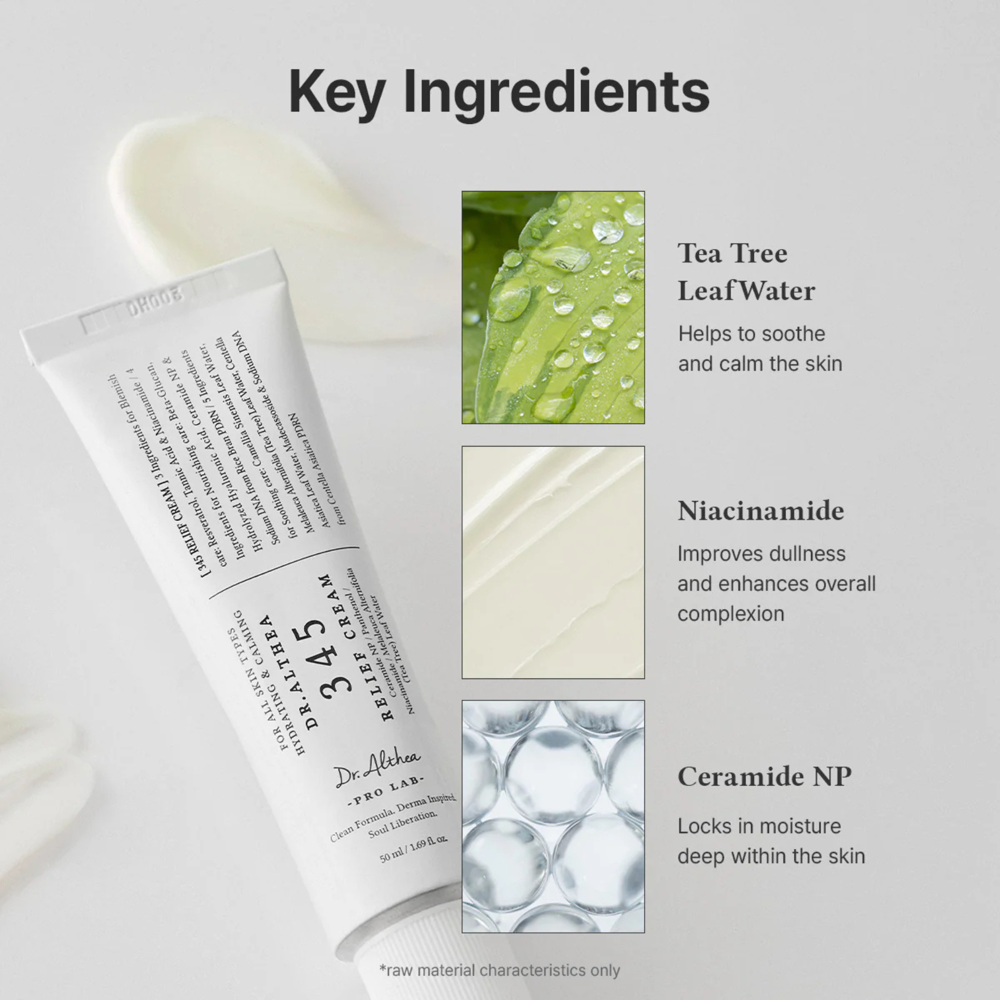 Dr. Aethon 345 White Cream with key ingredients listed on a white background